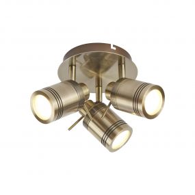 Searchlight Samson - opbouwspot 3L - Ø 28 x 16 cm - 3 x 5W LED incl. - IP44 - antiek messing