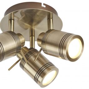 Searchlight Samson - opbouwspot 3L - Ø 28 x 16 cm - 3 x 5W LED incl. - IP44 - antiek messing