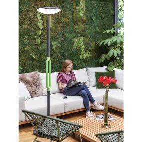 Lutec Poppy - staanlamp op zonne-energie met bluetooth luidspreker - 8W LED incl. - IP44 - grijs en groen