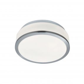Searchlight Discs - plafondlamp badkamer - Ø 23 x 9,5 cm - IP44 - opaal en satijn zilver