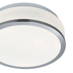 Searchlight Discs - plafondlamp badkamer - Ø 23 x 9,5 cm - IP44 - opaal en satijn zilver