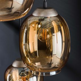 Vico Mix 5L - hanglamp - Ø 43 x 180 cm - oud zilver/amber
