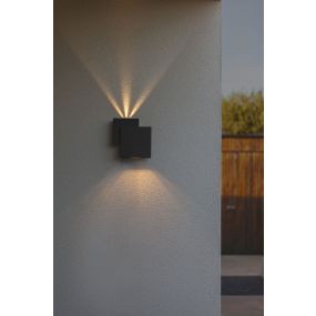 Lutec Rialto - buiten wandlamp - 6,4 x 19,5 x 19,5 cm - 21W LED incl. -  IP44 - mat zwart 