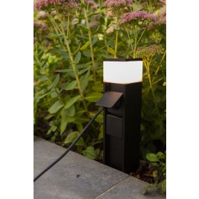 Lutec Mains - tuinpaal met stopcontacten - slimme verlichting - 8 x 8 x 36,7 cm - 11W LED incl. - IP44 - zwart - 2 zijdelingse stopcontacten (Nederlandse versie)