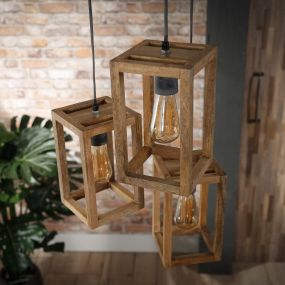 Vico Wooden Frame - hanglamp - 30 x 30 x 150 cm - bruin
