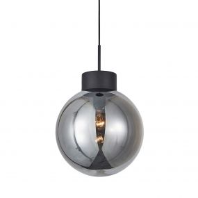 Brilliant Astro - hanglamp - Ø 30 x 120 cm - zwart en gerookt glas