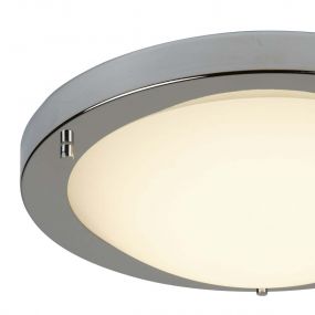 Searchlight LED Flush - plafondlamp badkamer - Ø 31 x 8 cm - 12W LED incl. - IP44 - satijn zilver en wit