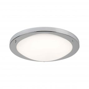 Searchlight LED Flush - plafondlamp badkamer - Ø 41 x 9 cm - 20W LED incl. - IP44 - satijn zilver en wit