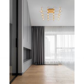 Nova Luce Atomo - plafondverlichting met afstandsbediening - 75 x 69 x 40,5 cm - 36 x 2,4W dimbare LED incl. - goud