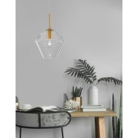 Nova Luce Prisma - hanglamp - Ø 23 x 122 cm - goud en transparant