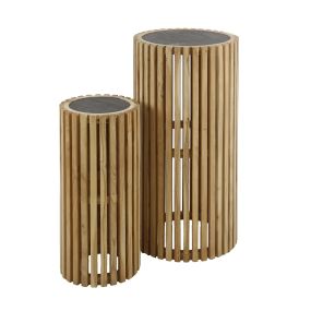 Vico Slate - set van 2 bloemenzuilen - Ø 27 x 60 cm & Ø 40 x 80 cm - acaciahout & leisteen