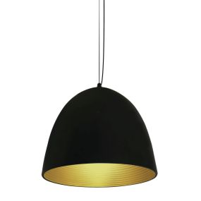 ONE Light Bowl Shade Pendant - hanglamp - Ø 30 x 192 cm - zwart en messing