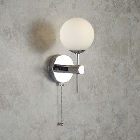 Searchlight Global - wandverlichting met trekschakelaar - 10 x 21 cm - IP44 - wit en chroom