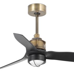Faro Just Fan XS - plafondventilator met licht en afstandsbediening - Ø 81 cm - 17W LED incl. - mat zwart en antiek messing