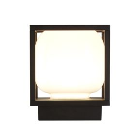 Searchlight Athens - buiten wandlamp - 15 x 15 cm - 9W LED incl. - IP54 - zwart en opaal