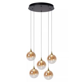 Lucide Gisela - hanglamp - Ø 48 x 150 cm - 5 x 3,8W  dimbare LED incl. - amber