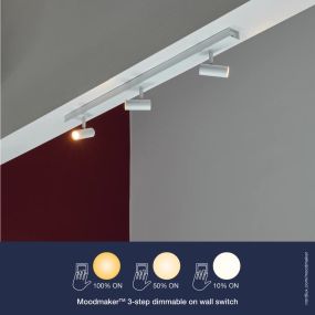 Nordlux Omari - opbouwspots 3L - 12 x 78 cm - 3 stappen dimmer - 3x 3,2W LED incl. - wit
