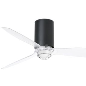 Faro Mini Tube - plafondventilator met licht en afstandsbediening - Ø 128 cm - 17W LED incl. - mat zwart en transparant