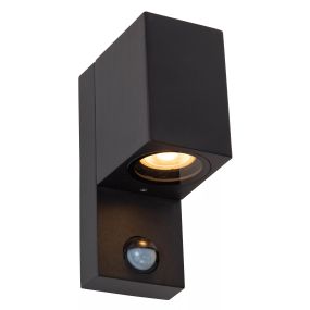 Lucide Zaro - buiten wandlamp met sensor - 7 x 10,4 x 17 cm - IP65 - zwart