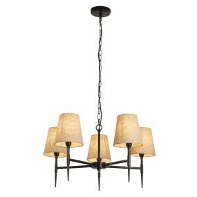 Searchlight Gothic - luster - Ø 66 x 130 cm - zwart en natuurlijk linnen