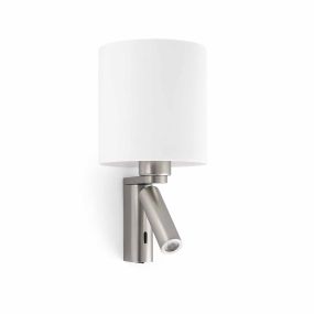 Faro Rob - wandverlichting met schakelaar - 15 x 15,5 x 29,5 cm -  3W LED incl. - satijn nikkel