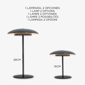 New Garden Sardinia 30 - oplaadbare tafellamp - Ø 15 x 16 cm / Ø 15 x 28 cm - 3,5W dimbare LED incl. - IP44 - antraciet