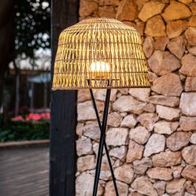 New Garden Amalfi - vloerlamp met oplaadbare lichtbron en afstandsbediening - 9W LED incl. - Ø 49 x 148 cm - IP54 - rotan
