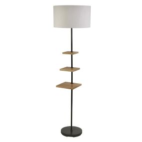 Searchlight Norfolk - vloerlamp - Ø 45 x 163 cm - zwart, grijs en lichtbruin