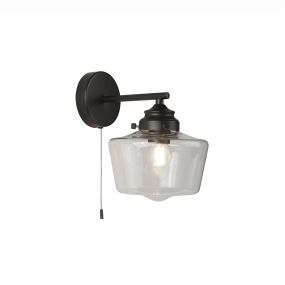 Searchlight School House - wandverlichting met trekschakelaar - 17 x 22,5 cm - mat zwart