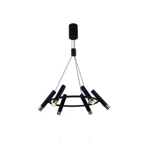 Searchlight Cylinder - hanglamp - Ø 70 x 130 cm - 6 x 3,4W dimbare LED incl. - zwart en goud