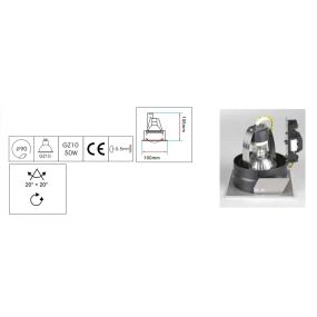 Linea Verdace Vierkant II - inbouwspot - 100 x 100, Ø 90 mm - 230V - aluminium en zwart