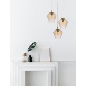 Nova Luce Magio - hanglamp - Ø 47 x 120 cm - cognac en messing goud