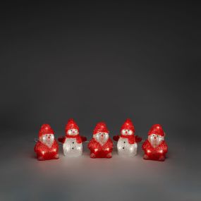 Konstsmide kerstverlichting - 5 decoratieve sneeuw- en kerstmannen - 7 x 13 x 400 cm - IP44 - rood en wit
