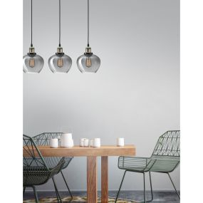 Nova Luce Cedro - hanglamp 3L - 80 x 130 cm - gerookt glas