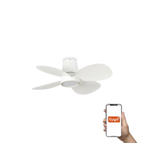 Faro Klover S Tuya Smart - slimme plafondventilator met licht en afstandsbediening - Ø 80 x 22,3 cm - mat wit