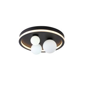 Searchlight Trident - plafondverlichting - Ø 40 x 16 cm - 24W LED incl. - zwart en opaal