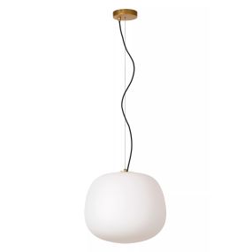Lucide Elysee - hanglamp - Ø 38 x 150 cm - zwart, opaal en messing