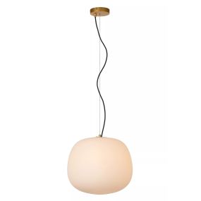Lucide Elysee - hanglamp - Ø 38 x 150 cm - zwart, opaal en messing
