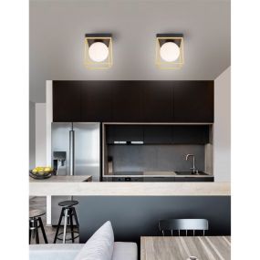 Nova Luce Juliet - plafondverlichting - 18,5 x 18,5 x 20 cm - messing, opaal wit en zwart
