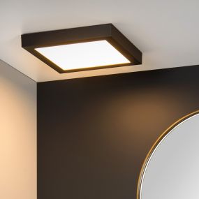 Lucide Brice-Led - plafondverlichting - 30 x 30 x 3,9 cm - 30W dimbare LED incl. - IP44 - zwart