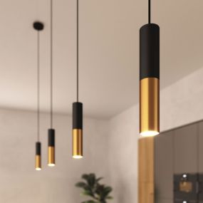 Creative Cables Double Tube - hanglamp 1L - Ø 12,5 x Ø 6 x 190 cm - geborsteld brons en zwart