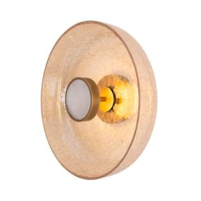 Maxlight Signature - opbouw wandlamp - Ø 35 x 12 cm - 9W LED incl. - antiek messing en amberkleurig glas