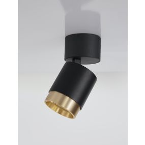 Nova Luce Spectre - opbouwspot - Ø 6,5 x 14,4 cm - 15W LED incl. - instelbare lichtbundel - zwart/goud