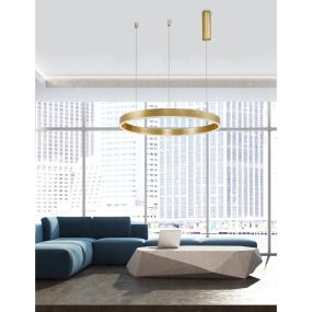 Nova Luce Motif - hanglamp - Ø 80 x 120 cm - 48W dimbare LED incl. - messing goud