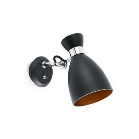 Faro Retro - wandverlichting met schakelaar - 12 x 24,5 x 19 cm - zwart en koper