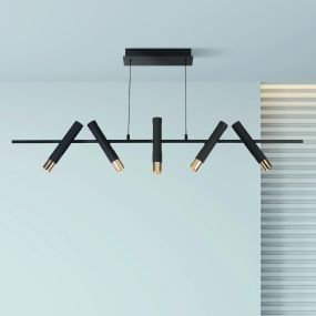 Searchlight Cylinder - hanglamp - 120 x 121 cm - 16W dimbare LED incl. - zwart en goud