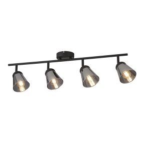 Searchlight Mega - opbouwspot 4L - 83 x 24 x 14 cm - zwart en gerookt glas