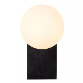 Lucide Tassa - wandlamp - 14,2 x 17 x 21,8 cm - 10W dim to warm LED incl. - zwart en opaal