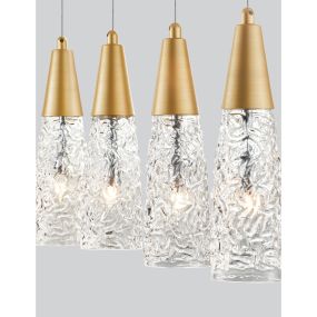 Nova Luce Kovac - hanglamp - 80 x 10 x 180 cm - geborsteld goud en transparant