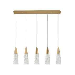 Nova Luce Kovac - hanglamp - 80 x 10 x 180 cm - geborsteld goud en transparant